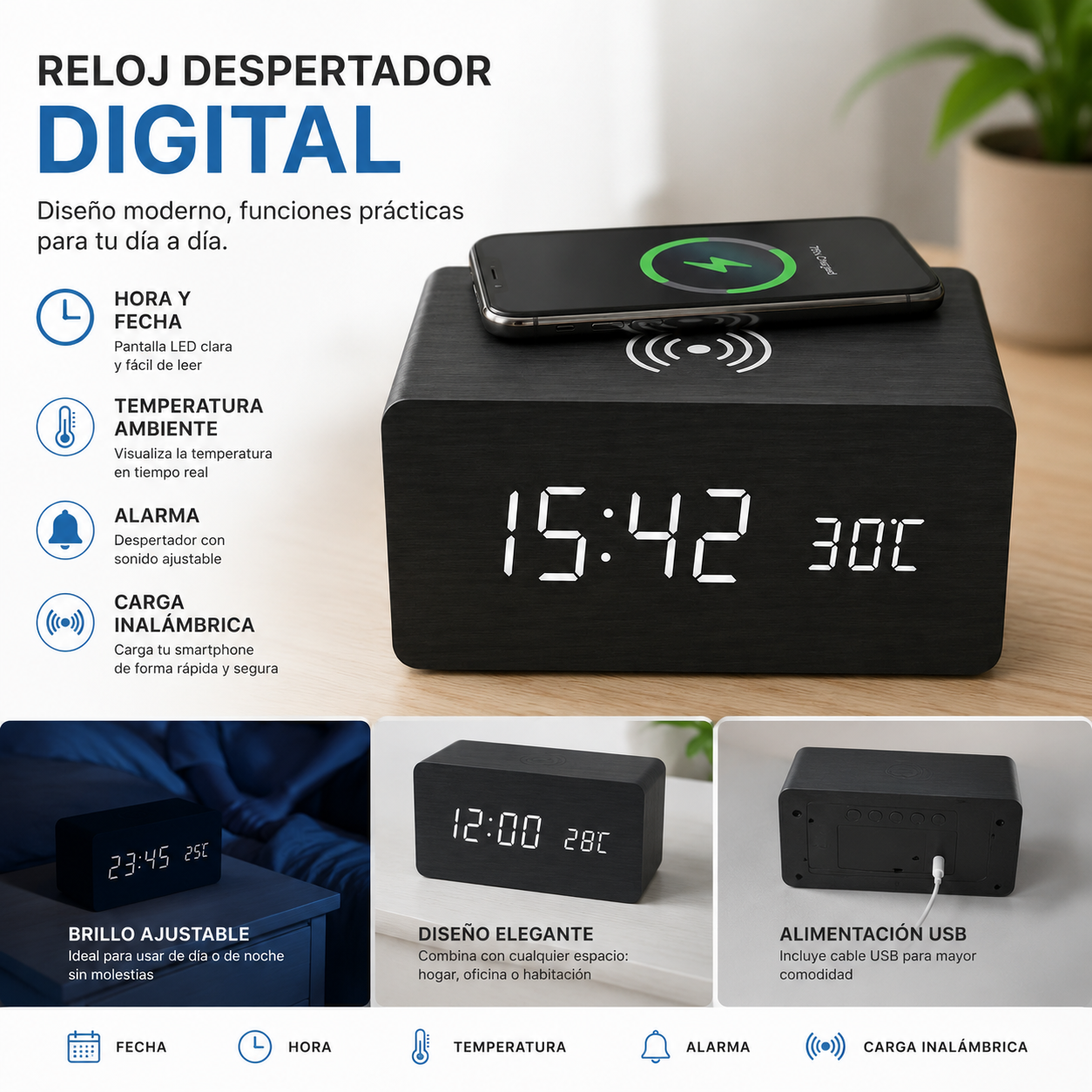 RELOJ DIGITAL CON CARGA INALAMBRICA